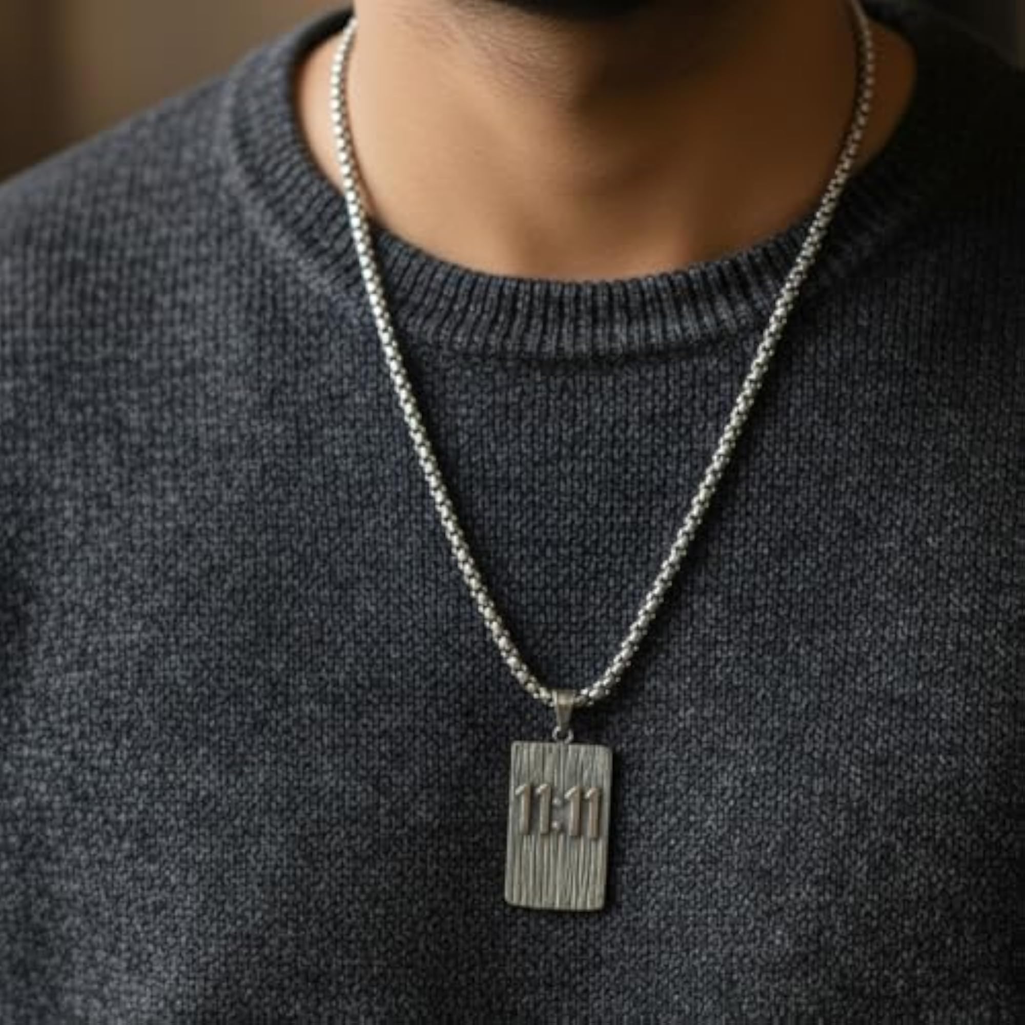 Men's 24mm Pure Titanium Steel Manifestation Rectangle Pendant Necklace
